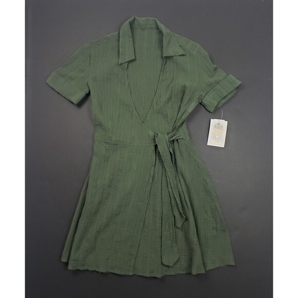 BECCA Playa Textured Collared Wrap Shirtdress Cover-Up Size Small Cactus Green - Picture 14 of 16